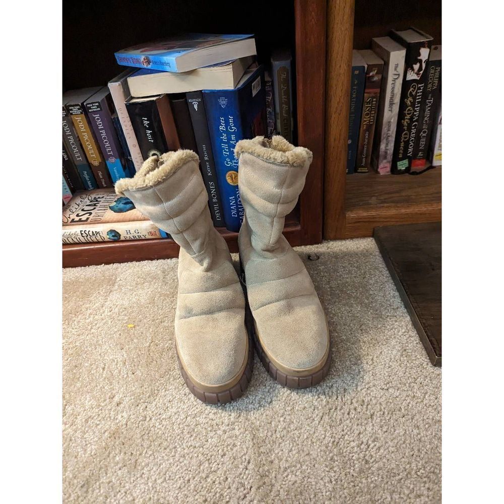 Free People Fable Faux Fur Shearling Suede Boots Sz 39 Euc Tan